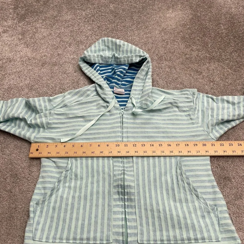 Columbia Full Zip Hoodie Sweatshirt Womens Large Green Striped Casual Outdoor